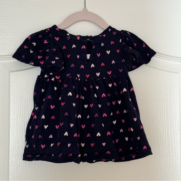 navy baby gap dress with purple, ivory, and pink hearts, size 3-6 months - Picture 2 of 4